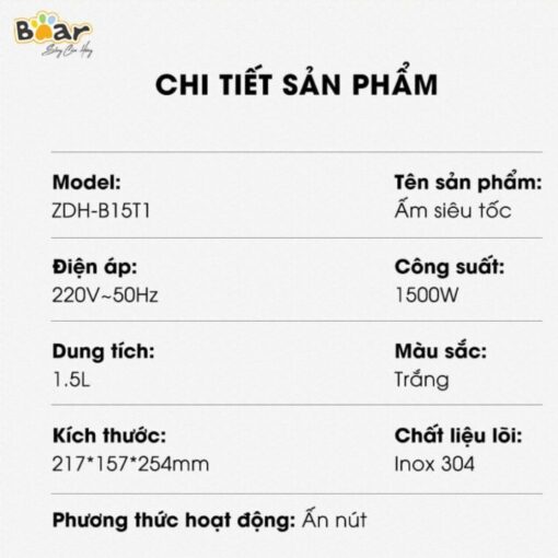 Bình đun nước siêu tốc Bear ZDH-B15T1